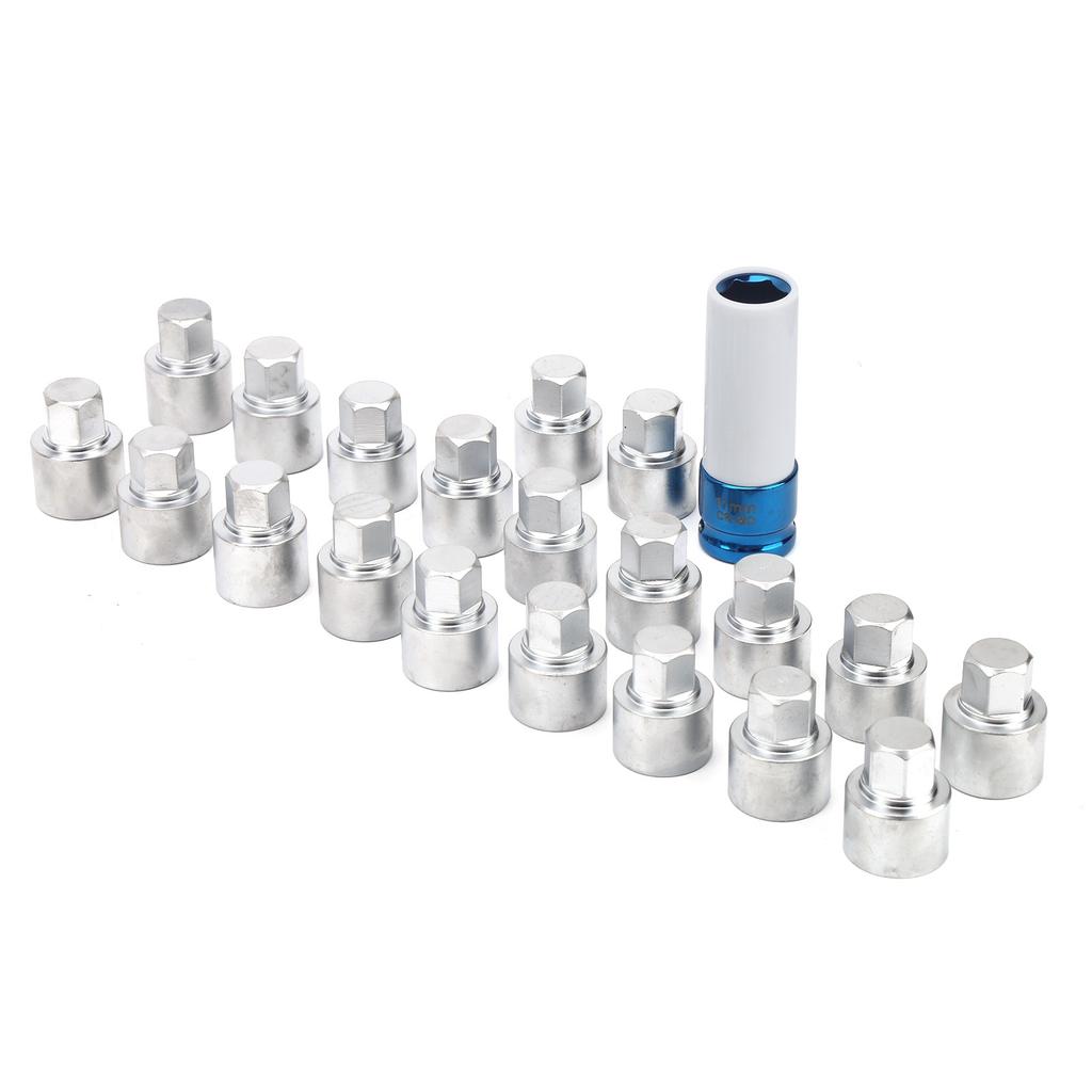 21pcs Anti Thief Wheel Lug Nut Key Stud Remover Tool with Toolbox 20 Locking Keys 17mm Socket