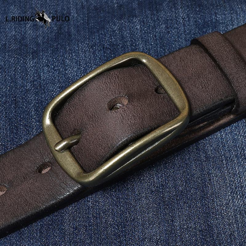 Pure Copper Pin Buckle Belt Men's Genuine Leather First Layer Cowhide Retro Casual Trend All-match Youth Jeans Belt