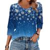 Women's Fashion Casual 3/4 Christmas Print Color Shirt Women's Round Neck Tops