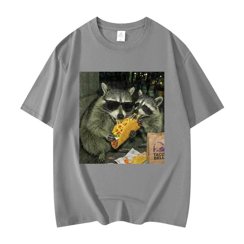 Raccoon Eating Tacos Funny Meme Tshirt High Quality Fashion Oversized T Shirts Men Women Casual Cotton Short Sleeve Tshirts