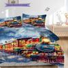 Train Pattern Bedding Quilt Set Quilt Cover Pillowcase Home Decoration Birthday Gift (1 * duvet cover + 2 * pillowcase, without core)