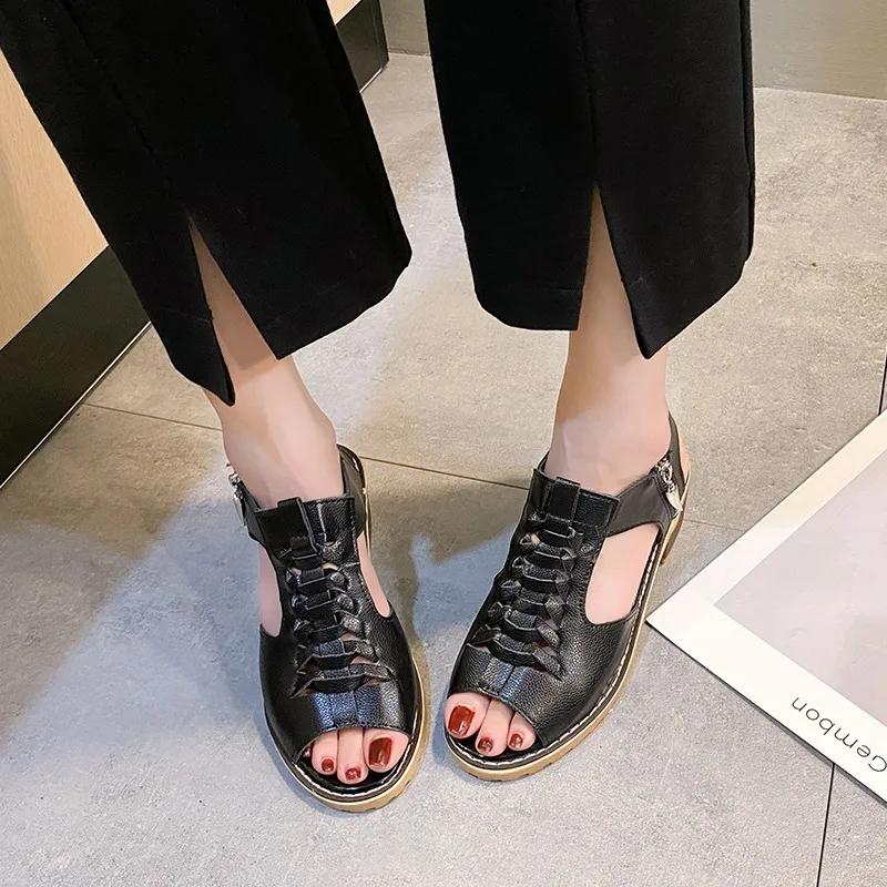 

Новинка 2024 года, женские сандалии, летняя обувь на квадратном каблуке, сандалии на среднем каблуке с молнией, женская обувь с открытым носком 43