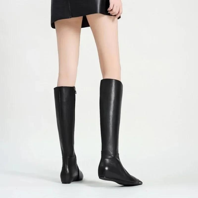 Fashion Brand Metal Pointed Women Knee Long Boots Fashion Stage Show Black Sexy Autumn Winter Over Knee Length Boots Size 34-45