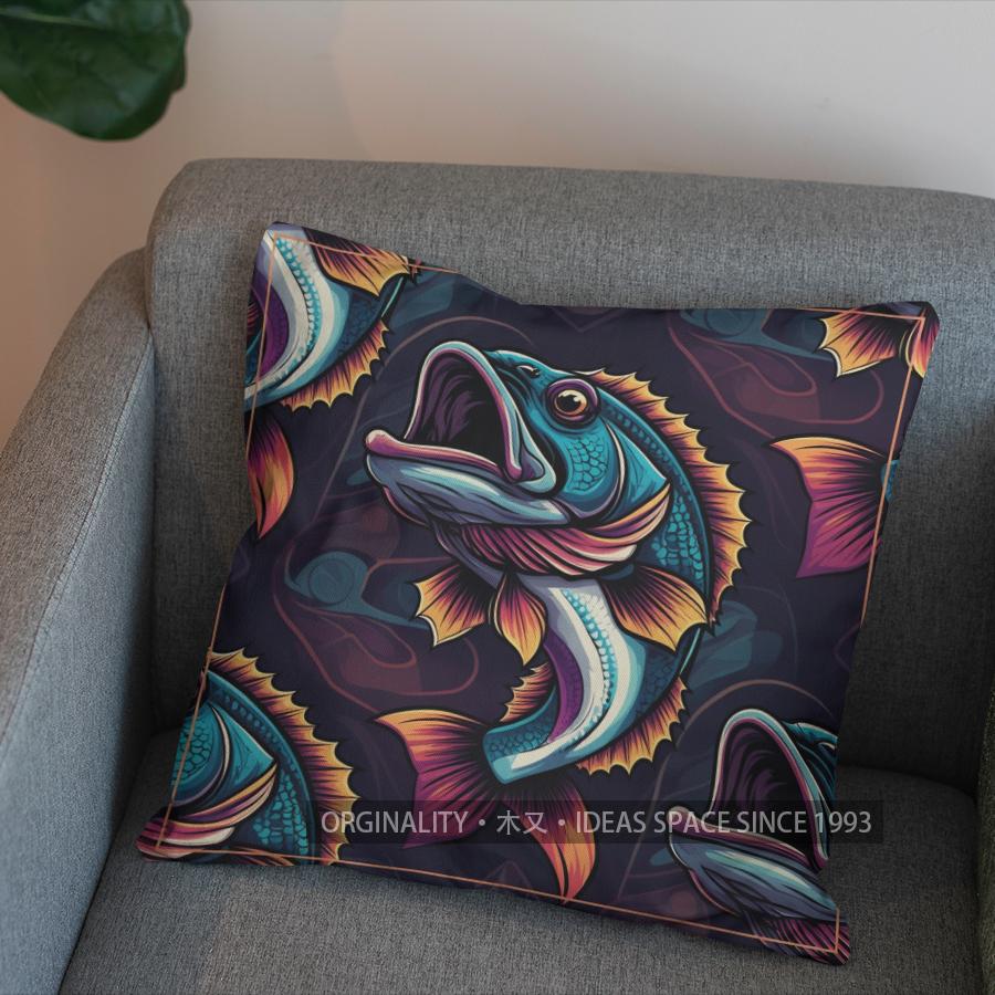 2D Buntes Fischmuster Dekorative Kissenhülle Muster Kissenbezug Geeignet für Sofa Schlafzimmer Auto Kissenbezug