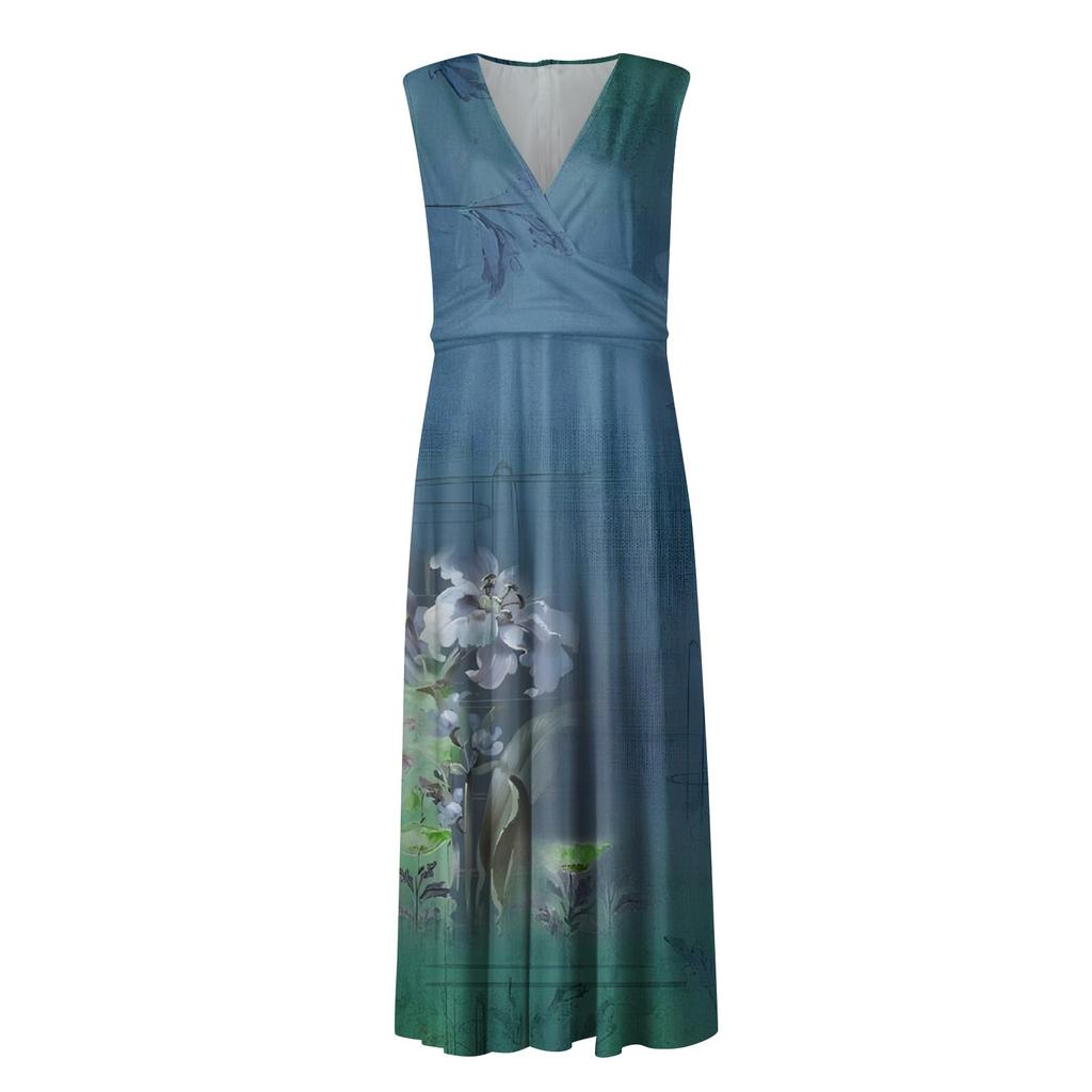 Women's Long Dress Maxi Dress Casual Dress Summer Casual Sleeveless V Neck Boho Waist Retro Printed Dress