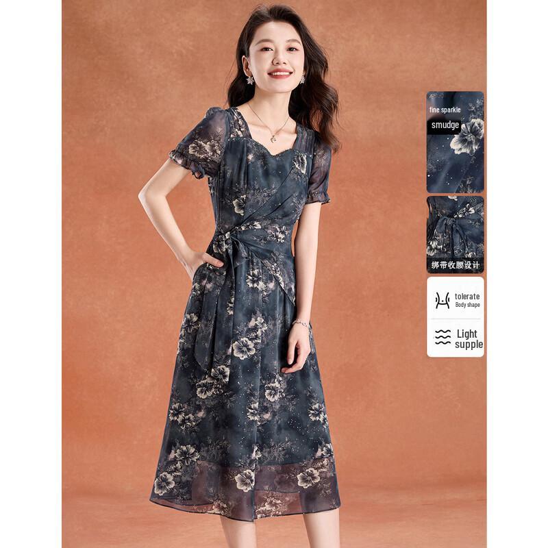 Elegant Ruffle Sleeve Chiffon A-Line Midi Dress XL