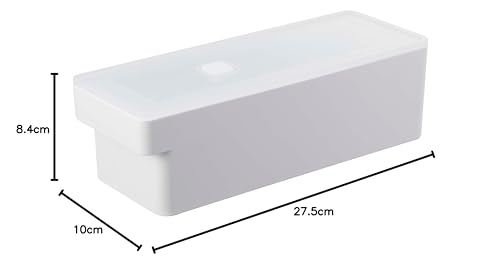 Yamazaki Jitsugyo 7709 Lufttät matbehållare med handtag som kan användas djupt, Vit, ca. B10 x D27.5 x H8.4cm Torn med Bubbla