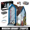 MOULD KING 16022 Streetview Building Block The MOC Modern Library with Led Parts Assembly House Model Brick Kids Christmas Gifts