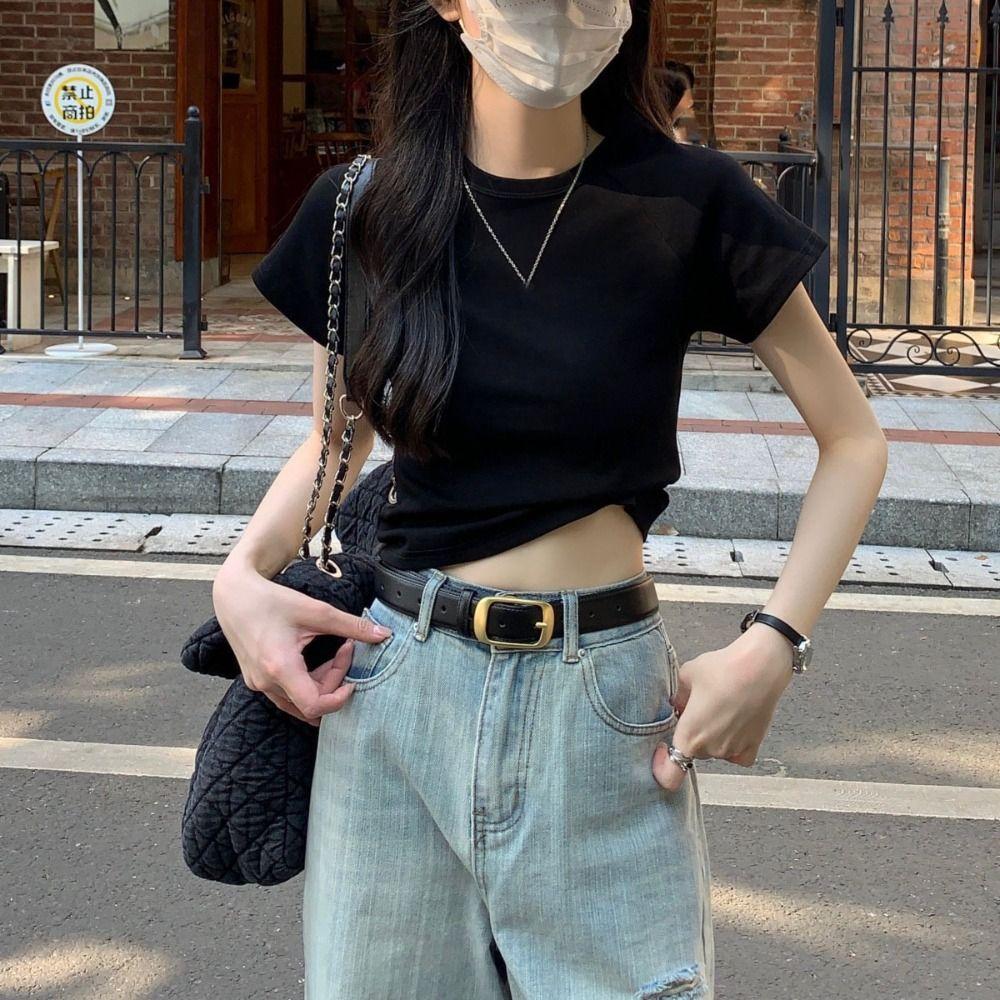 Slim Fit Y2K Crop Top Chic Tees Shirts Women Fashion Short Sleeve T-shirt  Streetwear