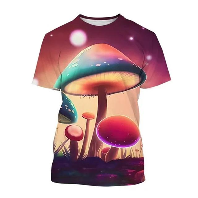 Neutrales T-Shirt mit 3D-Pilzdruck, Pflanzenmuster, Rundhalsausschnitt, kurzärmlig, Waldmode, lässiges Oberteil, hochwertige Kleidung, 6XL