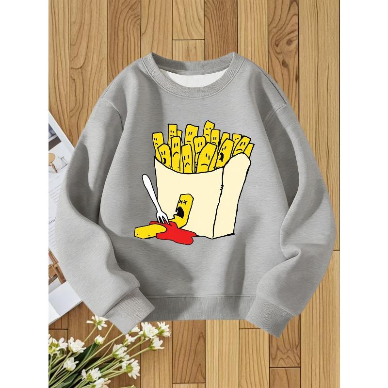 European sizes Kids' Round Neck Hoodie Fashion Print Versatile Top