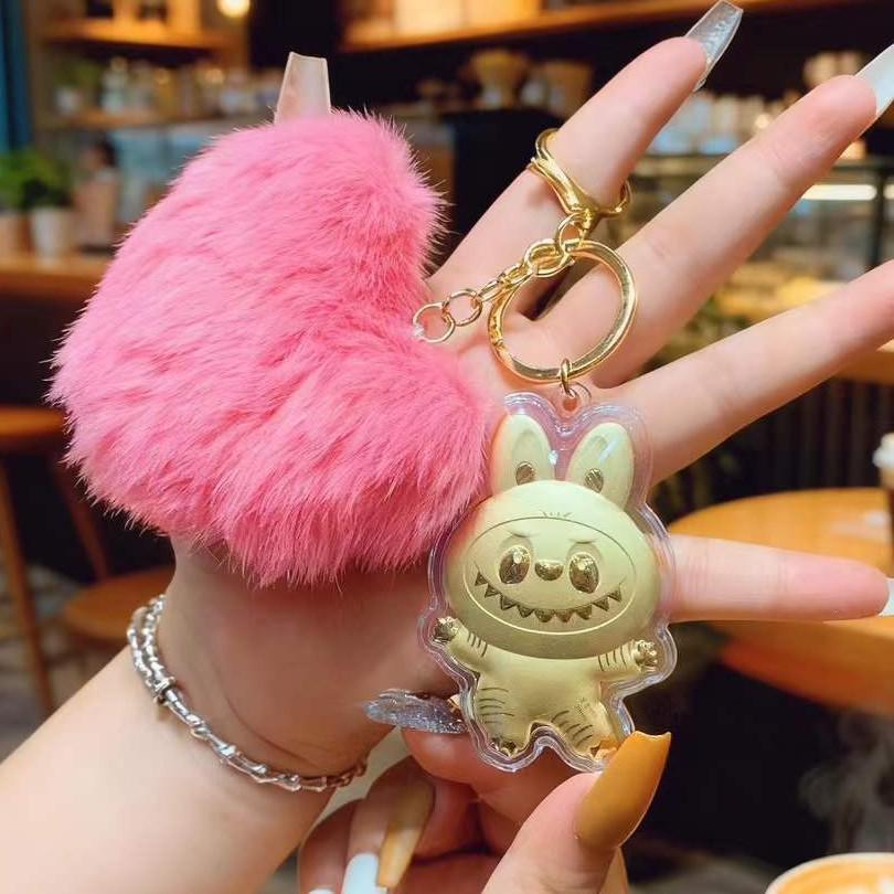 999 Pure Gold Labubu Pendant - Gold Coin Keychain & Phone Strap Gift for Traffic Drivers