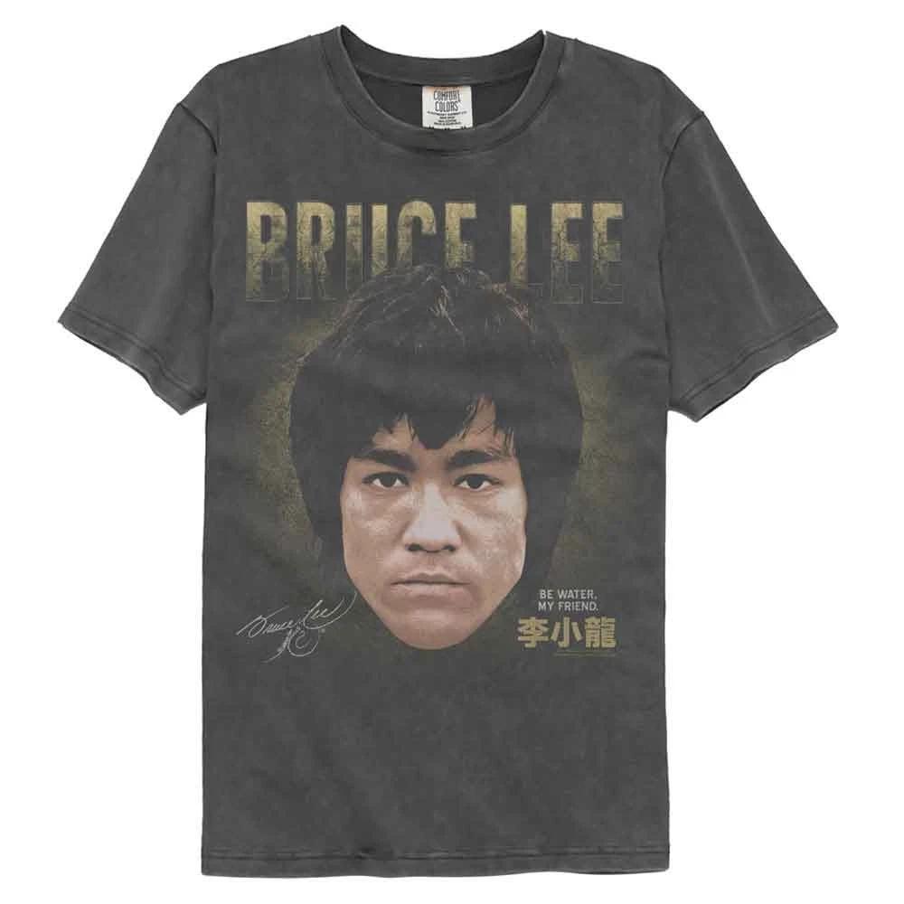 Bruce Lee - Kopf - Amerikanische Klassiker - Grau Uni Kurzarm Komfort Kragen