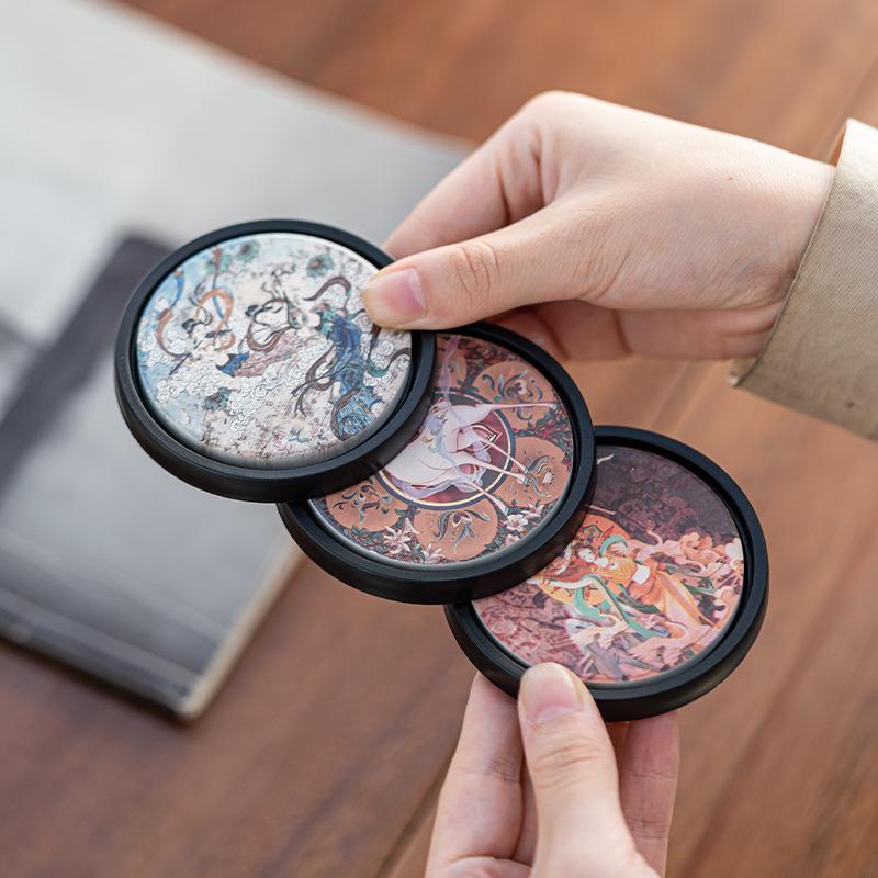 1PCS New Chinese Style Ceramic Absorbent Coaster Heat-resistant Anti-skidding Kung Fu Tea Cup Holder Insulation Pad