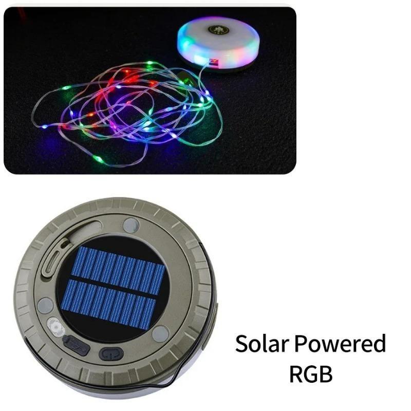 Solar Lights Outdoor Camping Light 10m String Light Outdoor Tent Light RGB Atmosphere Light LED Flashlight with Hook