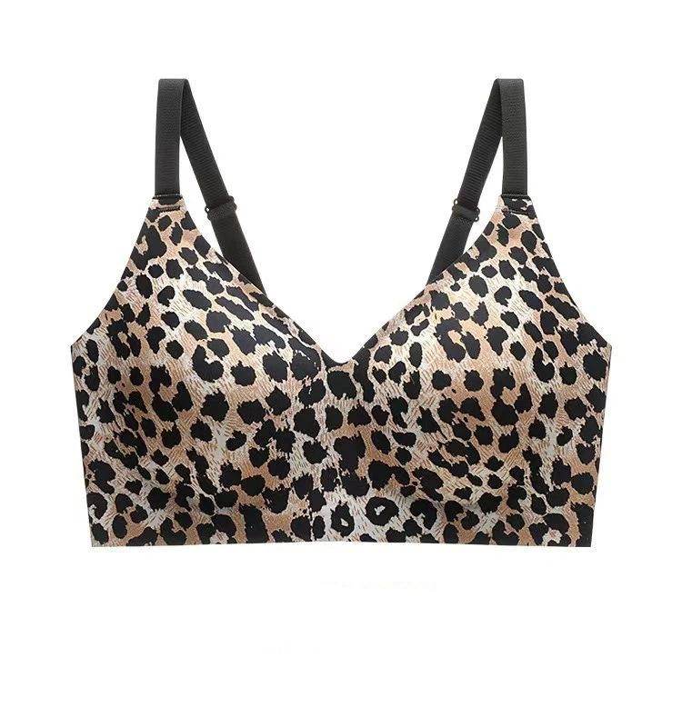 Womens Leopard Print Seamless Push Up No Wire Bra For Plus Size