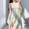 1011 Spring and Autumn New Sexy Silk with Chest Pad Suspender Nightdress Nightgown Set Women's Pajamas Thin Homewear