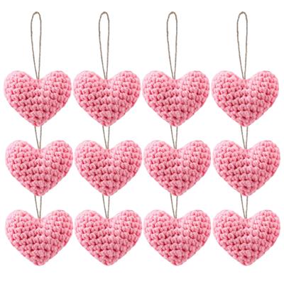 12 Pcs Knitted Heart Hanging Pendant Handmade Knitted Crochet Heart Tree Ornament Gift for Friend Teacher Gift