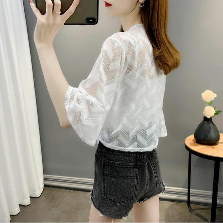 Hollow Out Chiffon Cardigan Sunscreen Jacket for Summer Paired with Lace Thin Outerwear Women's Shawl
