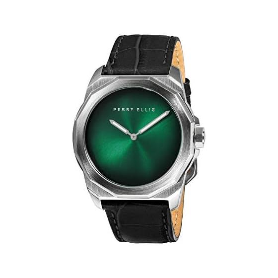 [Perry Ellis] Perry Ellis Men s Decagon Gradient Dial Analog Quartz Lightweight Waterproof 44mm Leather Strap Gift Casual Watch 10007-01 Men s