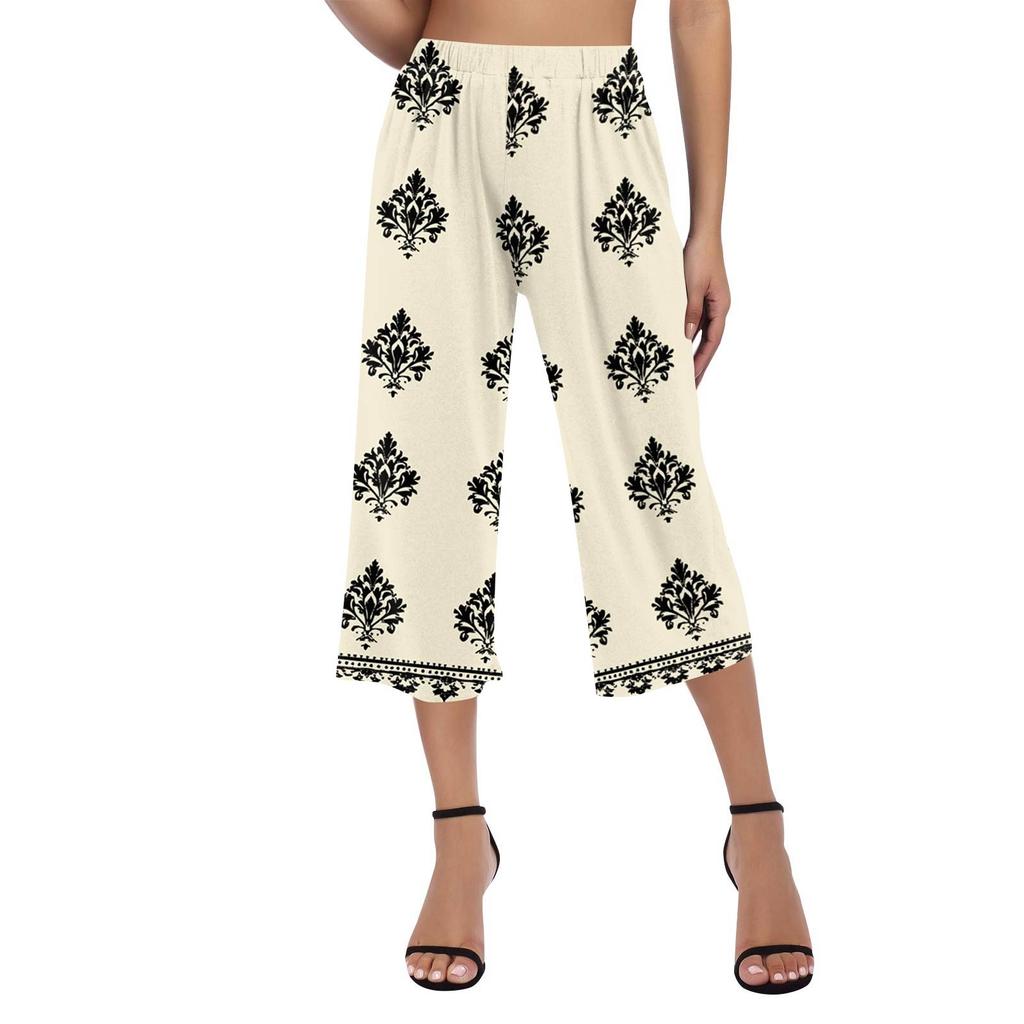Women's High Waist  Printed Casual Trousers Workout Pants 3/4 Pants