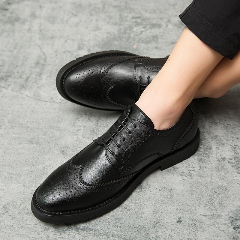 Dress Leather Shoes Mens Business Office Work Brogues High Quality Comfortable Formal Wedding Shoe Lace Up Black Men Shoes