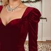 Autumn and winter new European and American women's clothing sexy V-neck party party short dress long sleeve Christmas velvet dress