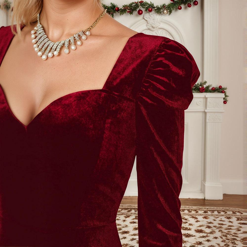 Autumn and winter new European and American women's clothing sexy V-neck party party short dress long sleeve Christmas velvet dress