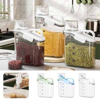 2000ml/2800ml Cereal Storage Box Multifunctional Transparent Large Diameter Sealed Space-saving Moisture-proof Handle Design Oatmeal Dispenser Grain
