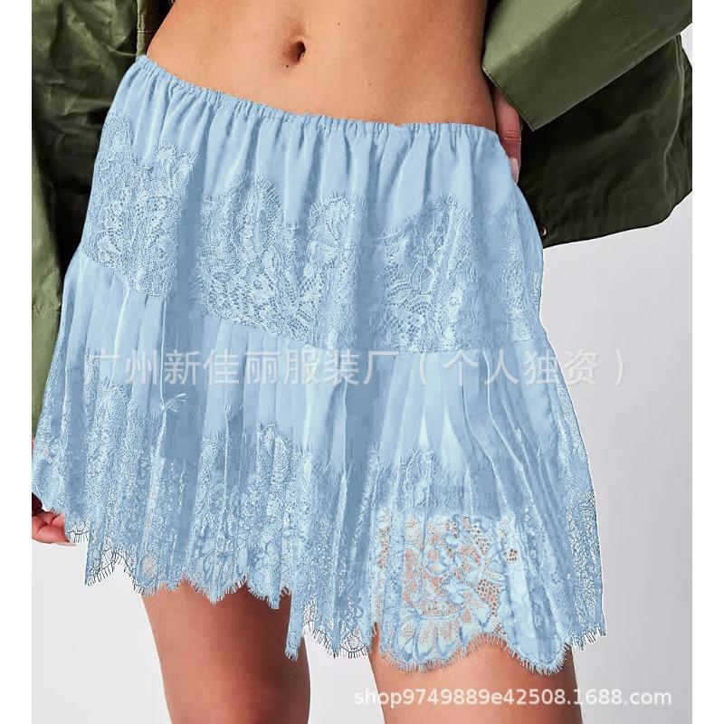 

A Ballet-style Solid Color Irregular Hem High-waisted Lace Skirt Makes A Sweet Girl Look Slimmer XXL світло-синій колір