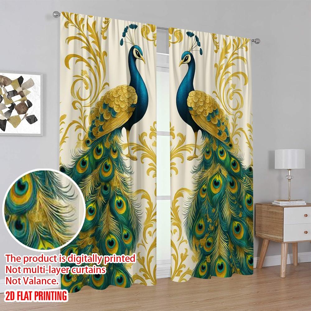 2pcs,2D Plane Printing Curtains Digital Printed Regal Peacocks Versatile Polyester Fabric (without Rod) All Seasons for Living