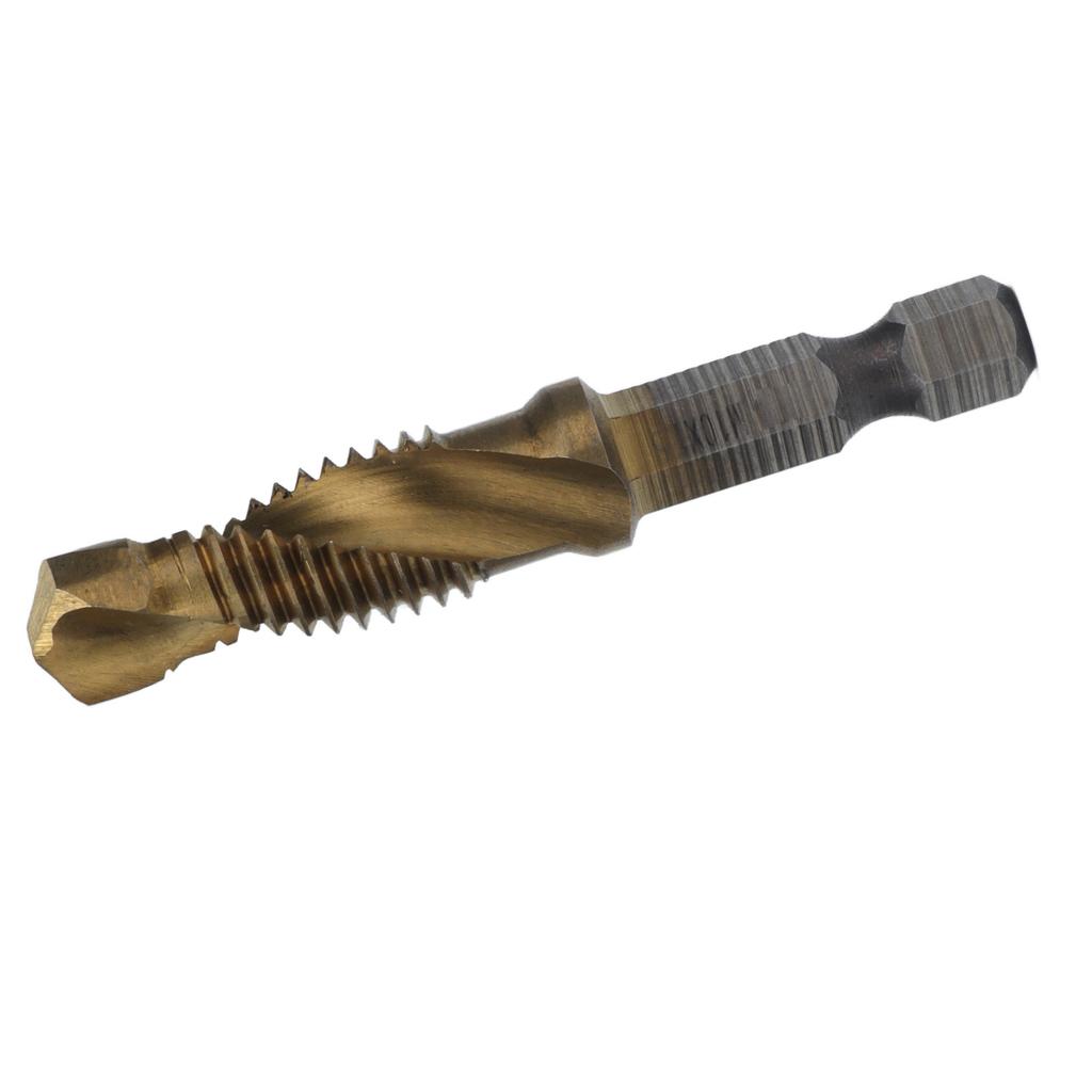 Tap Drill Bits Hex Shank Titanium Coated Metric Screw Combination Tapping Bit for WoodM10