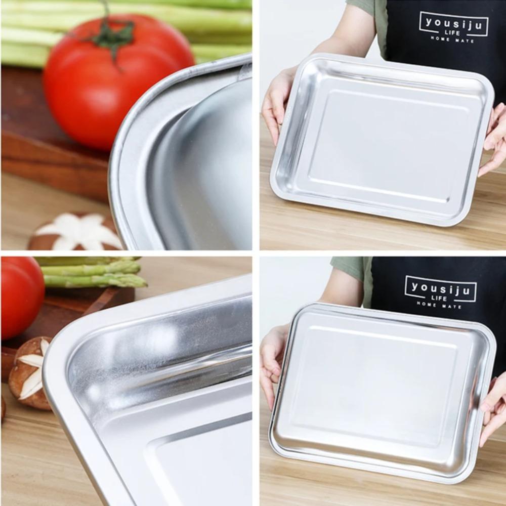 Thickened Barbecue Tray Rustproof Baking Pan Stainless Steel Rectangular Dinner Plate  Canteen