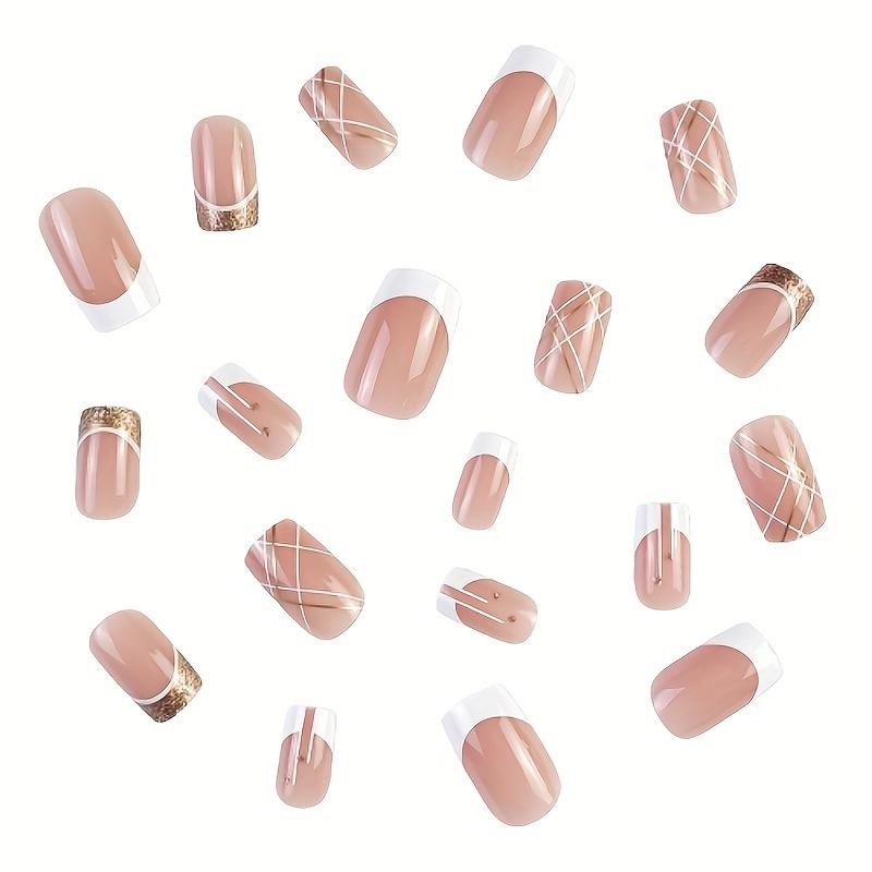 24 Stück Neuer Kurzer Stil Quadratisch Mode Französische Linien Goldrand Einfacher Stil Nagelpflaster Falsches Nagelpflaster für Mädchen und Frauen