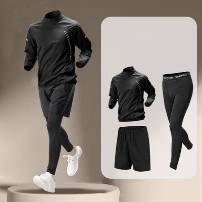 Herren Vier Jahreszeiten Laufset Sport Schnelltrocknend Slim Fit Langarm Halb-Reißverschluss T-Shirt Top+Hose Set