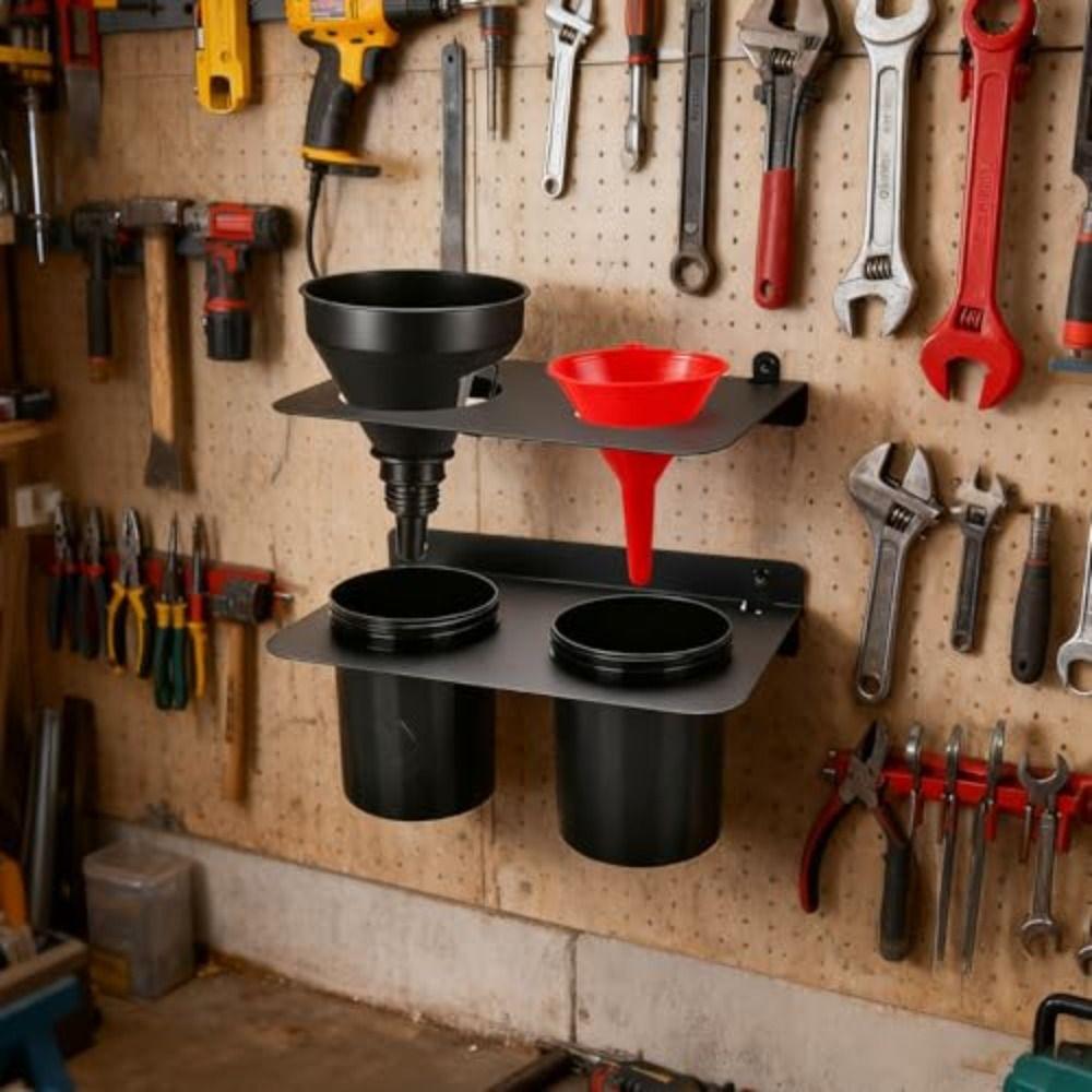 Two Drip Cups Oil Funnel Holder Heavy Duty Fluid Drain Funnel Kit Funnel Storage Rack Oil Storage