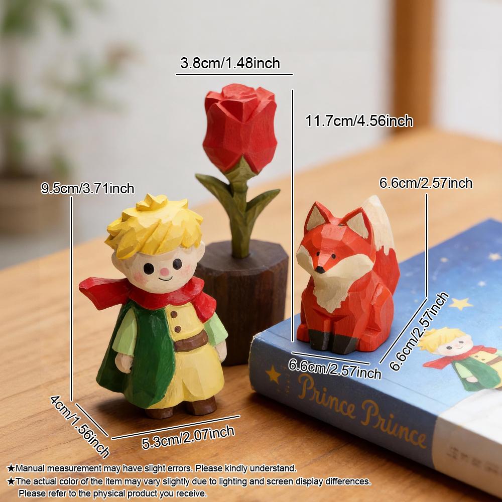 Vintage Handmade Solid Wood Fox Sculpture Statue Miniature Animal Figurines Desktop Ornament for Home Office Decoration Gift