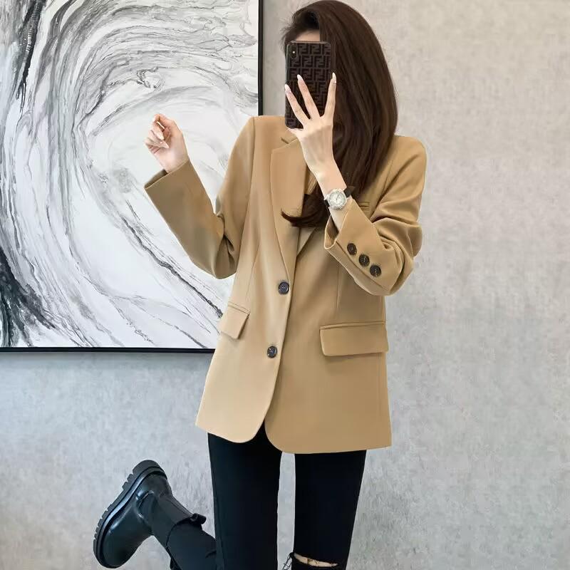 Suit Jacket Women's Spring Temperament Korean Version of The Wild Small Commuter Khaki Suit Jacket Women