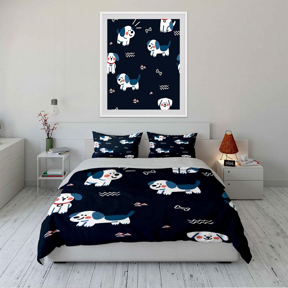 Cute Cartoon Puppies Pattern Bedding Duvet Cover Set Duvet Cover Pillowcases (1*Duvet Cover 2*Pillowcases, without duvet insert)