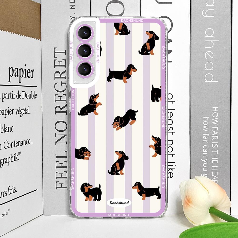 Cute Sausage Dog Phone Case for Samsung Galaxy A14 A22 A16 A55 A54 A36 A53 A13 A15 A25 A52 Dachshund Striped Printed Soft Covers