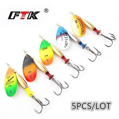 FTK 5PCS Fishing Spinner Different Color Bass Lure Bait 18g 24g Length  With Treble Hook