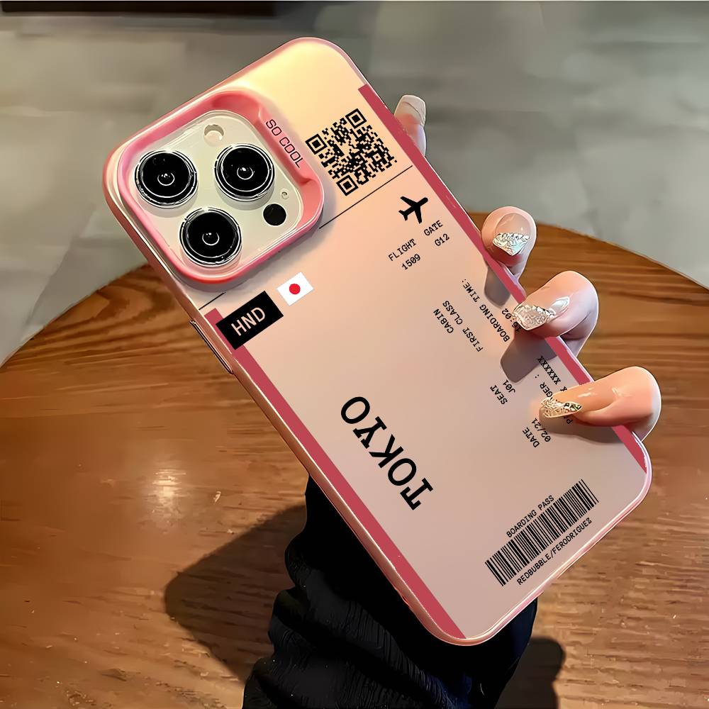 Japan Plane Travel Ticket Phone Case For iPhone 16 15 14 13 12 11 Plus Pro Max Multicolor Aurora Laser Shockproof Funda Cover
