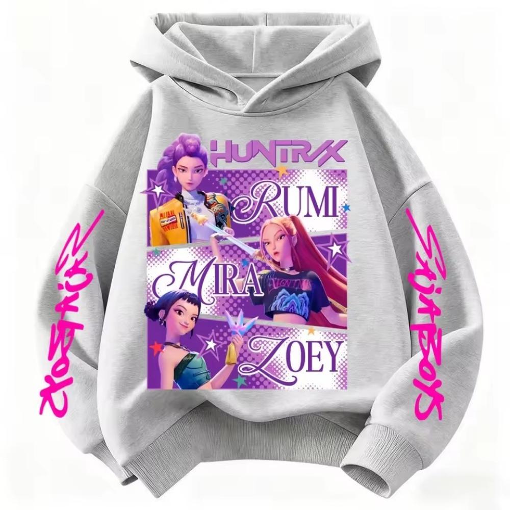 Korean-style Kids Fashion Hoodie Kpop Demon Hunter Fleece Sweatshirt Cute Harajuku-style Girls Fall/Winter Pullover