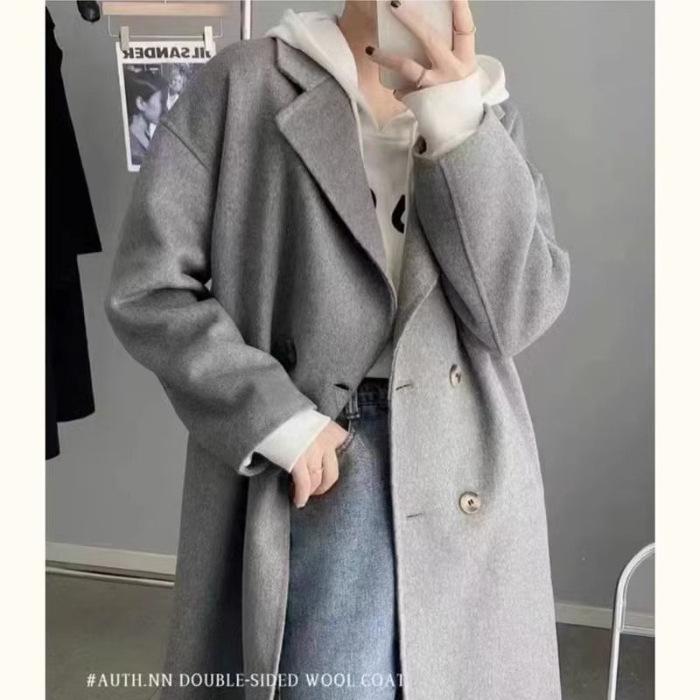 Premium woolen coat women's medium and long over the knee new autumn student Korean thin woolen coat