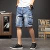 Men Jean Shorts Vintage Biker Motorcycle Hip Hop Cropped Multi Pockets Denim Cargo Shorts Plus Size