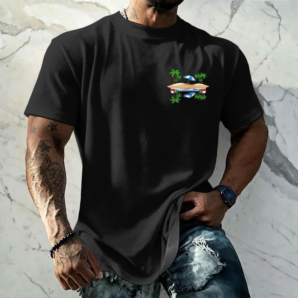 Men's Vintage Texture Print Short Sleeve T Shirt Loose Fit Casual Summer Daily Top Crew Neck Lightweight Breathable Fabric