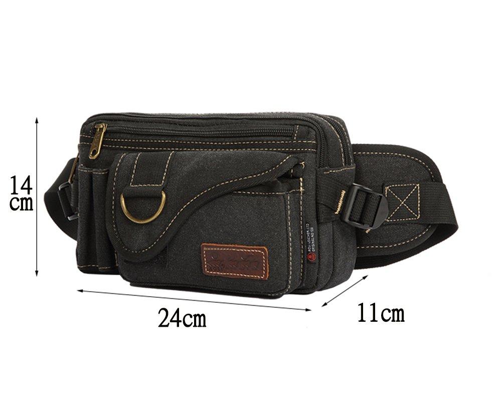 Large Capacity Waist Bag with 5 Hip Walking and Body Bag for Outdoor Activities and Hiking Men's Pockets, Bag, Pouch, (Black)