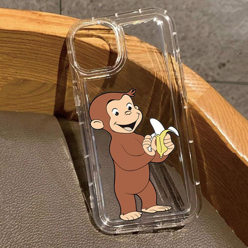 

Cartoon Banana Monkey Pattern Transparent Phone Case For iPhone 17 16 15 14 13 12 11 Pro Max XS X XR 7 8 Plus 16E 17 Air Cover iPhone SE (2020)