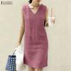 ZANZEA Women Casual V-Neck Summer Sleeveless Dress