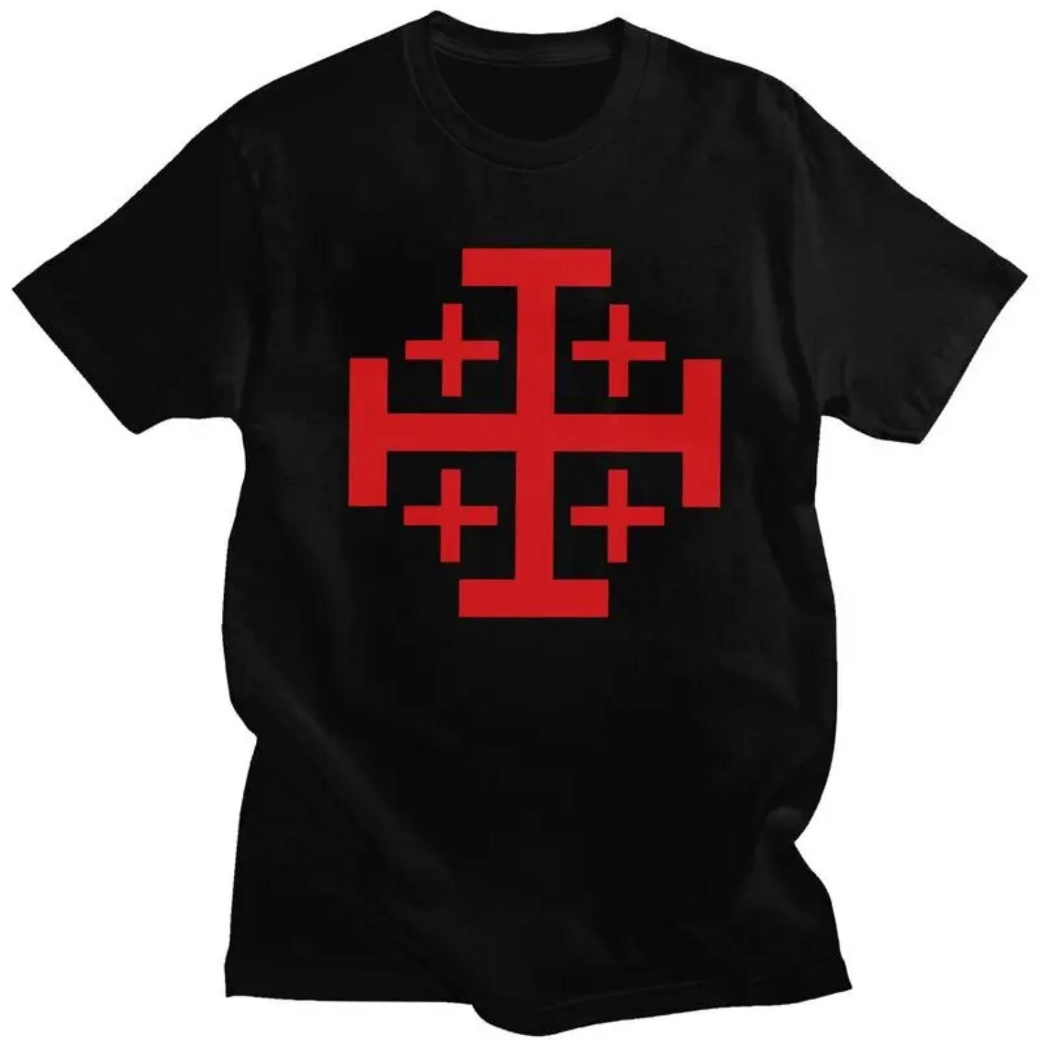 

Jerusalem Kingdom Cross T Shirt Men Short Sleeve Knights Templar Crusades T-shirts Tee Tops Pure Cotton Slim Fit Tshirts Gift S чёрный